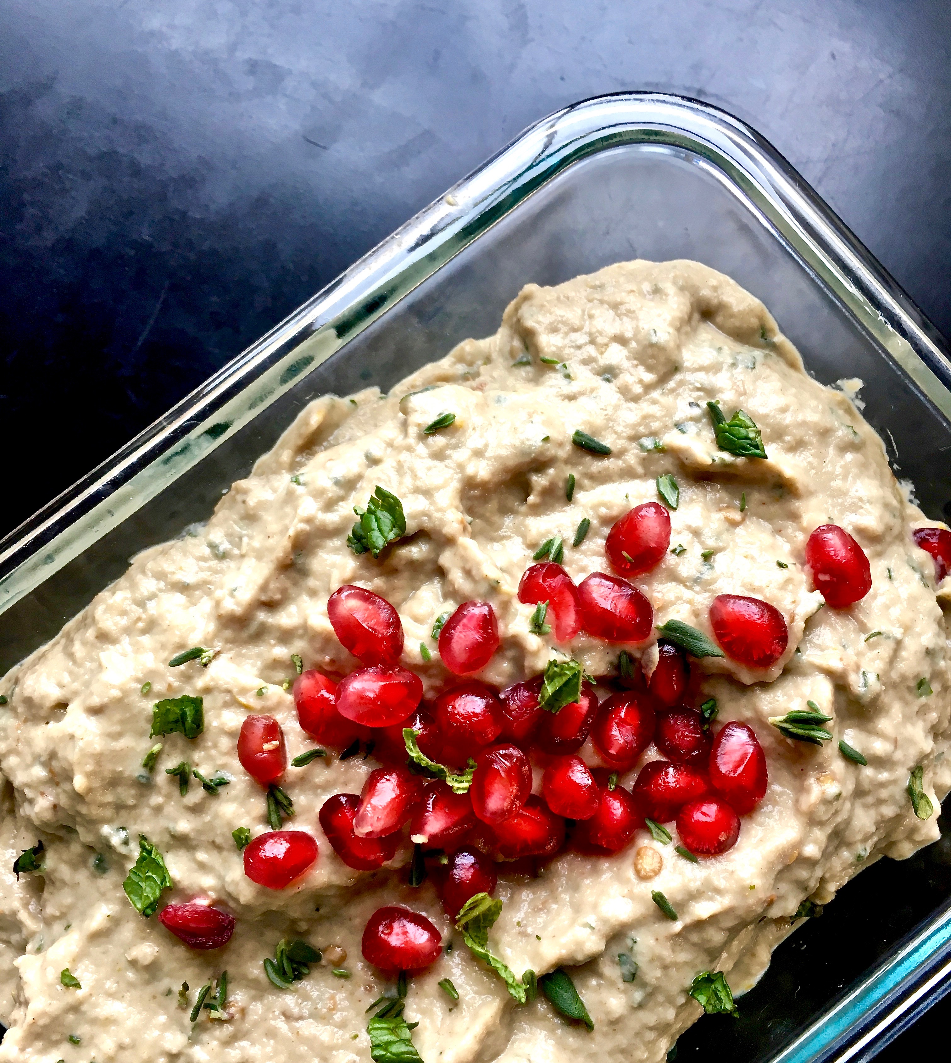 Babaganoush with Fresh Herbs and Pomegranate